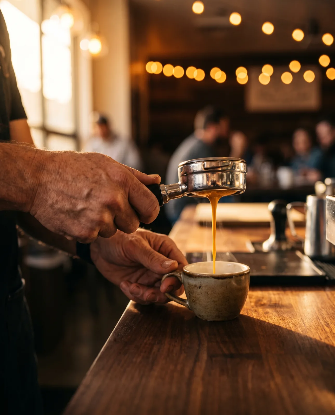 Espresso being pulled with thick crema
