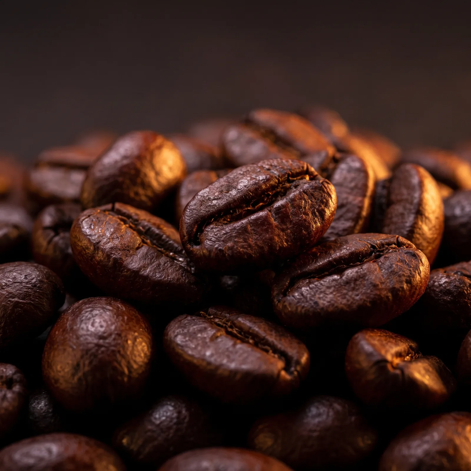 Glossy roasted coffee beans